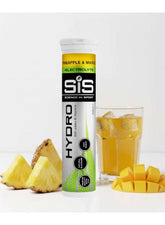 SIS Hydro Electrolyte Tablets for Hydration in Pineapple and Mango Flavor with a glass of drink